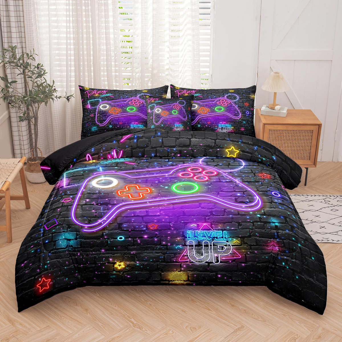 Ninenine Gaming Comforter Gaming Bedding Sets For Boys,6Pcs Full Size Bedding Sets For Boys,Bed In A Bag Gaming Comforter Sets(1