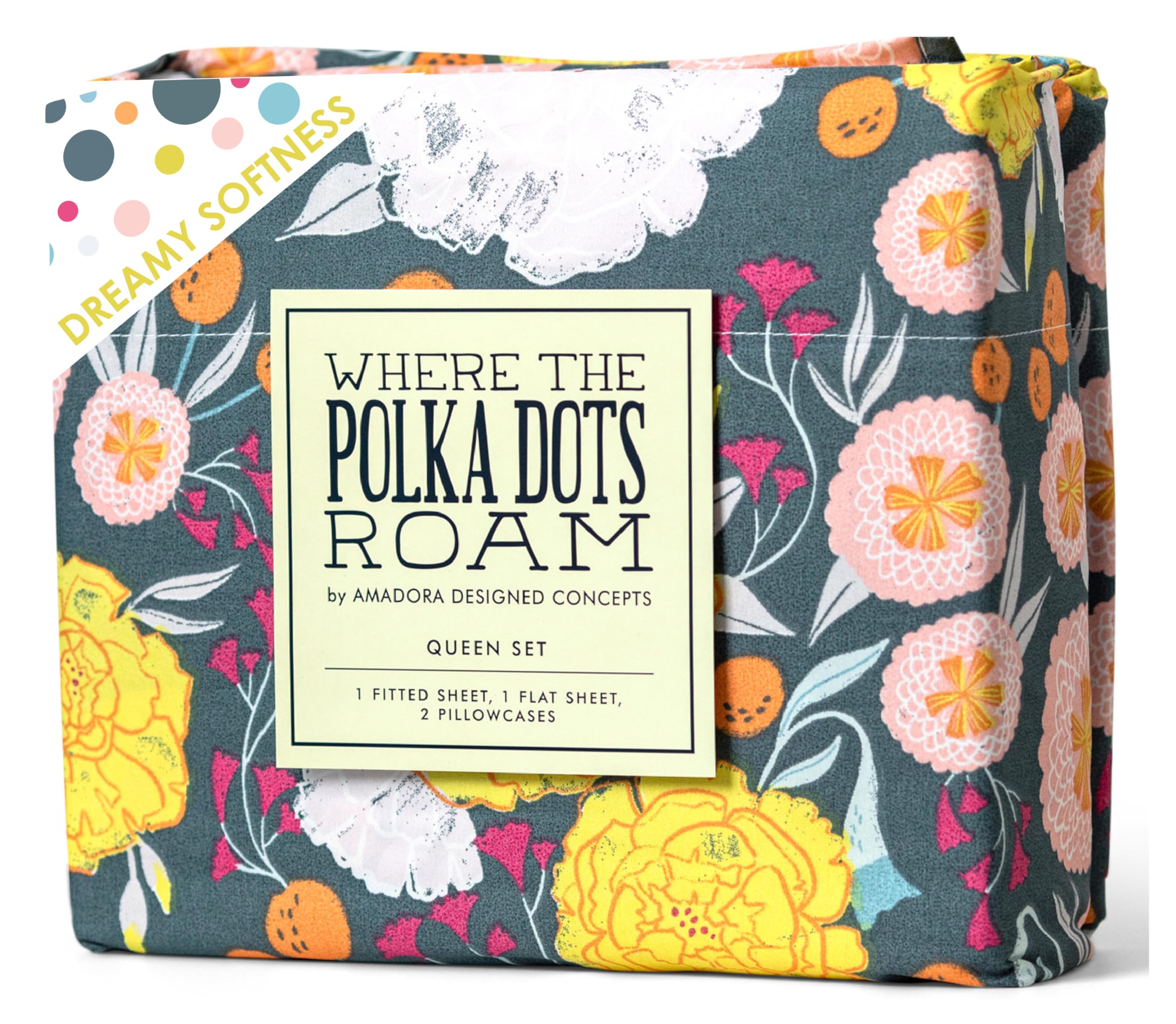 Where The Polka Dots Roam Dark Floral Bedsheets Twin Size, Super Soft Wrinkle Resistant Bedding Set For Boho Room D  Cor, Premiu