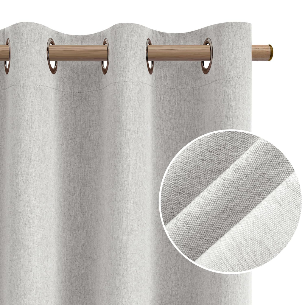 Homeideas 100% Blackout Curtains 42 X 63 Inches Length 2 Panels Ivory Linen Curtains Cream Room Darkening Curtains Thermal Insul