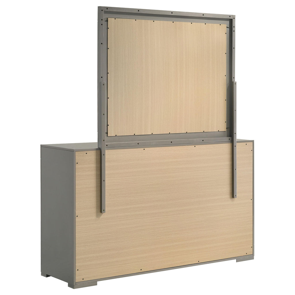 Coaster Home Furnishings Ives Contemporary 63-inch 6-Drawer Bedroom Dresser with Mirror Bedroom Clothing Storage Cabinet Wide Chest of Drawers Organizer Unit Grey High Gloss 224973M