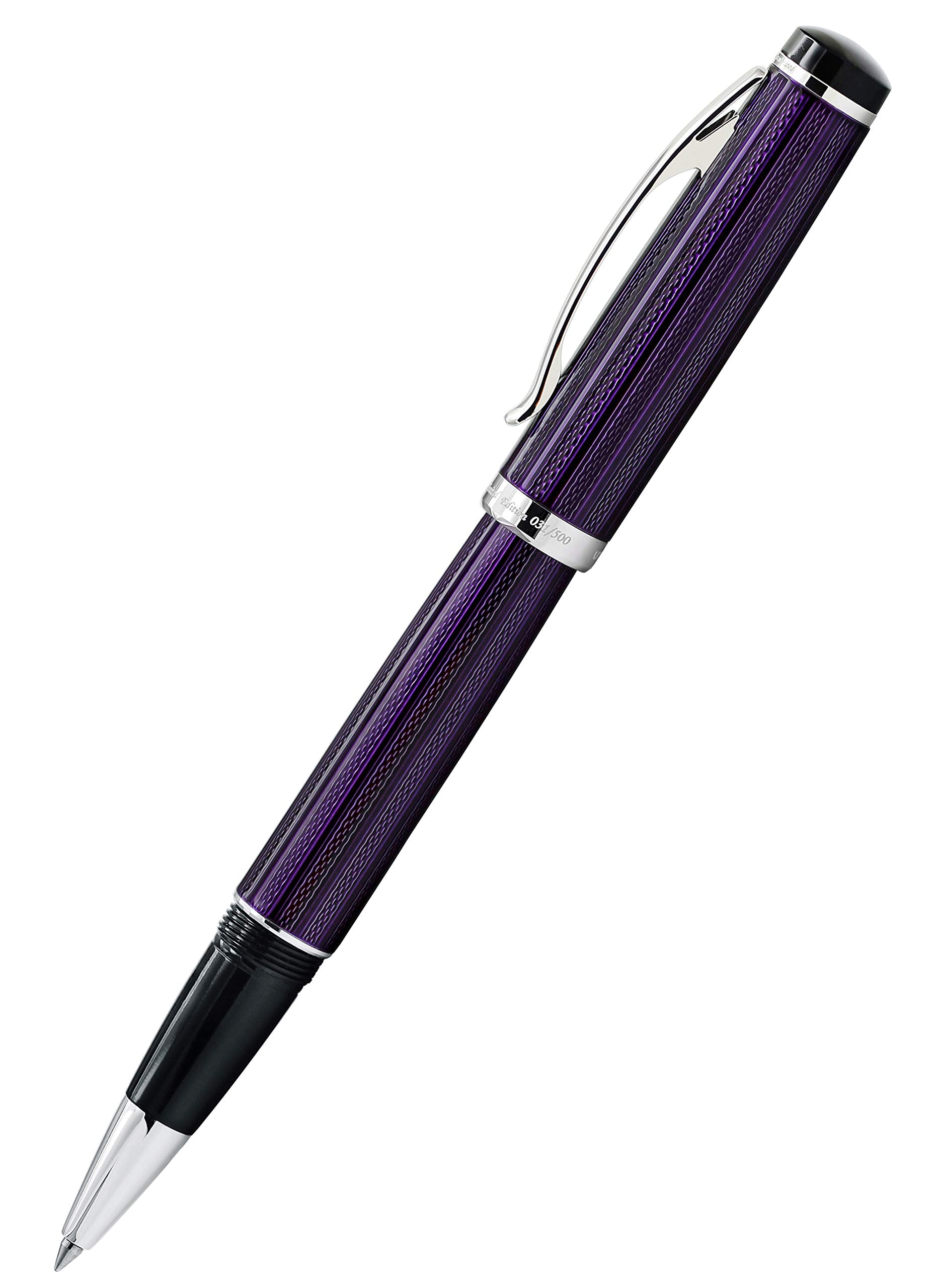 Xezo Incognito Rollerball Pen, Fine Point. Purple Layered Lacquer With Pure Platinum Plating. Handcrafted, Limited Edition, Seri