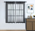 Pi Black Sheer Curtains 45 Inch Length,Voile Short Window Curtains For Kitchen/Bathroom Rod Pocket 2 Panels (Black,W52Xl45)