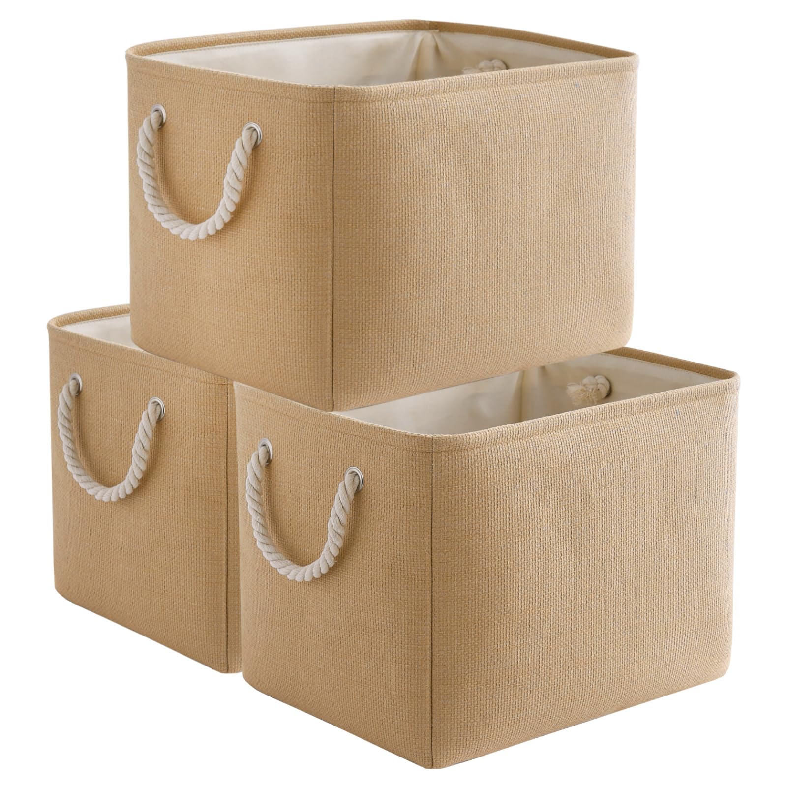 TheWarmHome Organization and Storage Basket for Organizing - 3 Pack 16x12x12 inch Cube Fabric Storage Cubes, Storage Bin for She