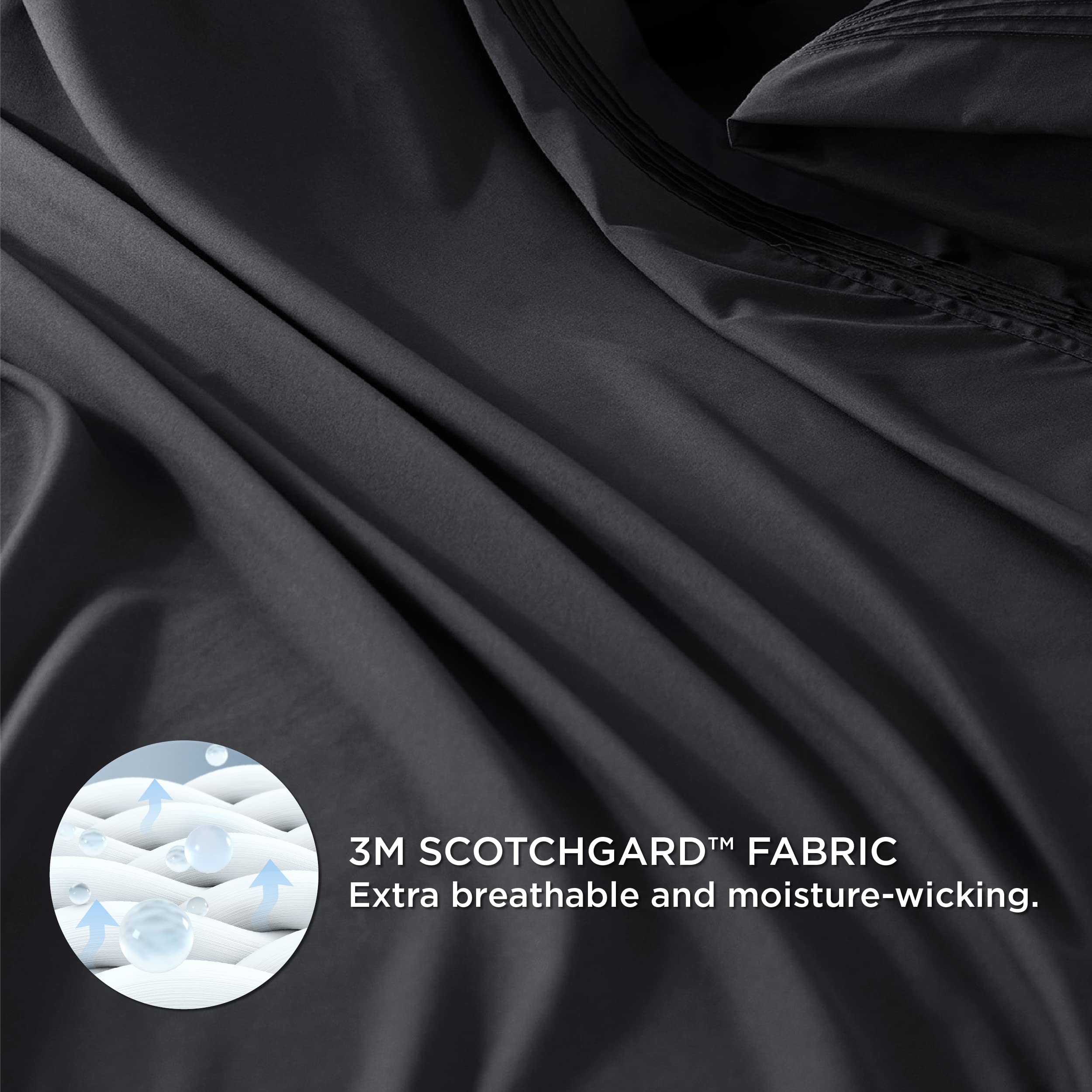 Bedsure Full Size Deep Pocket Sheets Set - Black, 4 Piece Moisture Wicking Cooling Bedding for Mattresses Up to 21 Thick