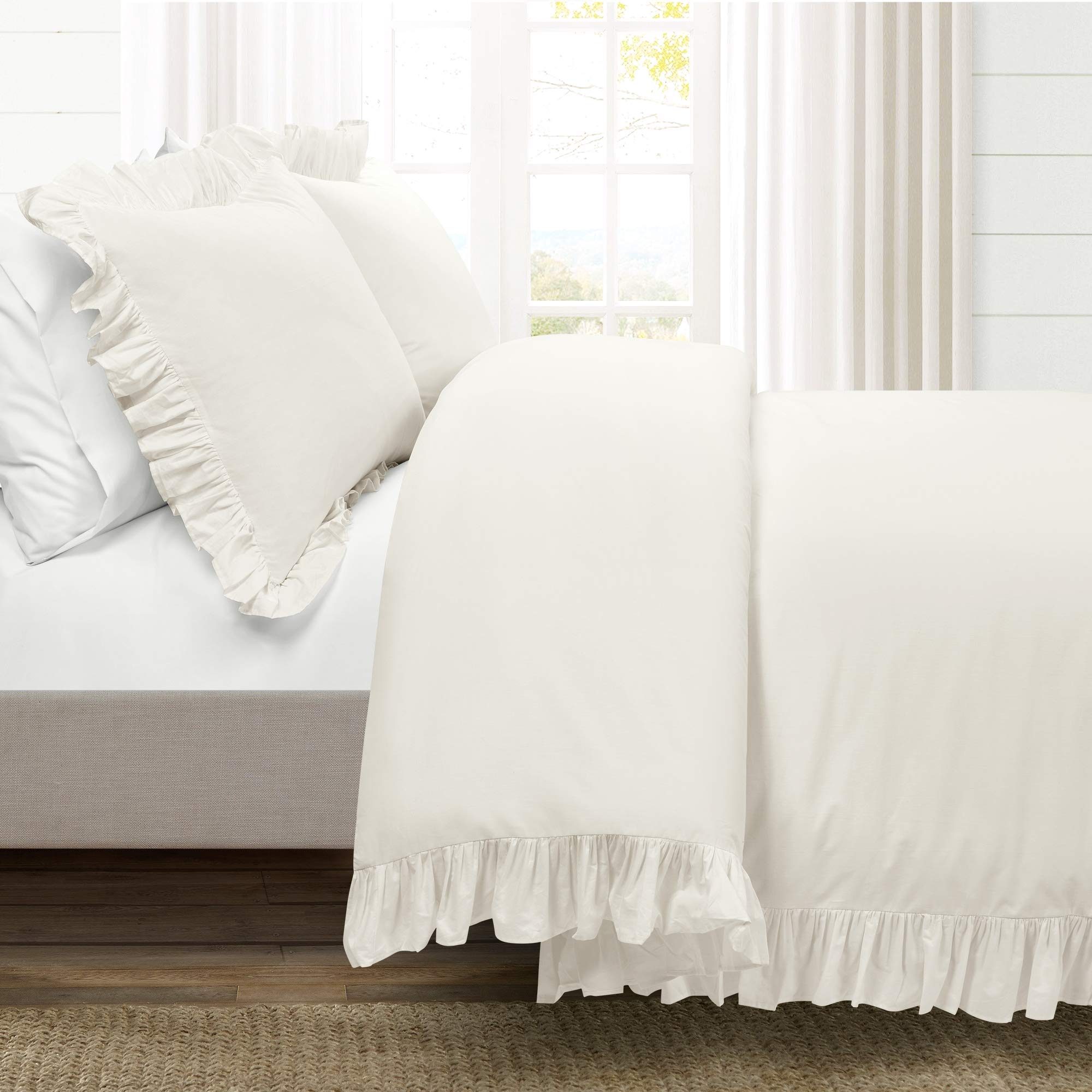 Lush Decor Reyna Ruffle 100% Cotton Duvet Cover Set - 3 Piece Cozy Ruffled Bedding Set - Timeless Elegance And Comfort - Califor