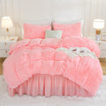 Andency Faux Fur Pink Comforter Set Full Size, 3 Pieces Fluffy Fuzzy Plush Bedding Comforter Set (1 Shaggy Velvet Comforter & 2