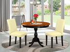 East West Furniture Amab3-Bch-73 3 Piece Kitchen Table Set Contains A Round Dining Room Table With Pedestal And 2 Eggnog Faux Leather Parson Dining Chairs, 36X36 Inch, Black & Cherry