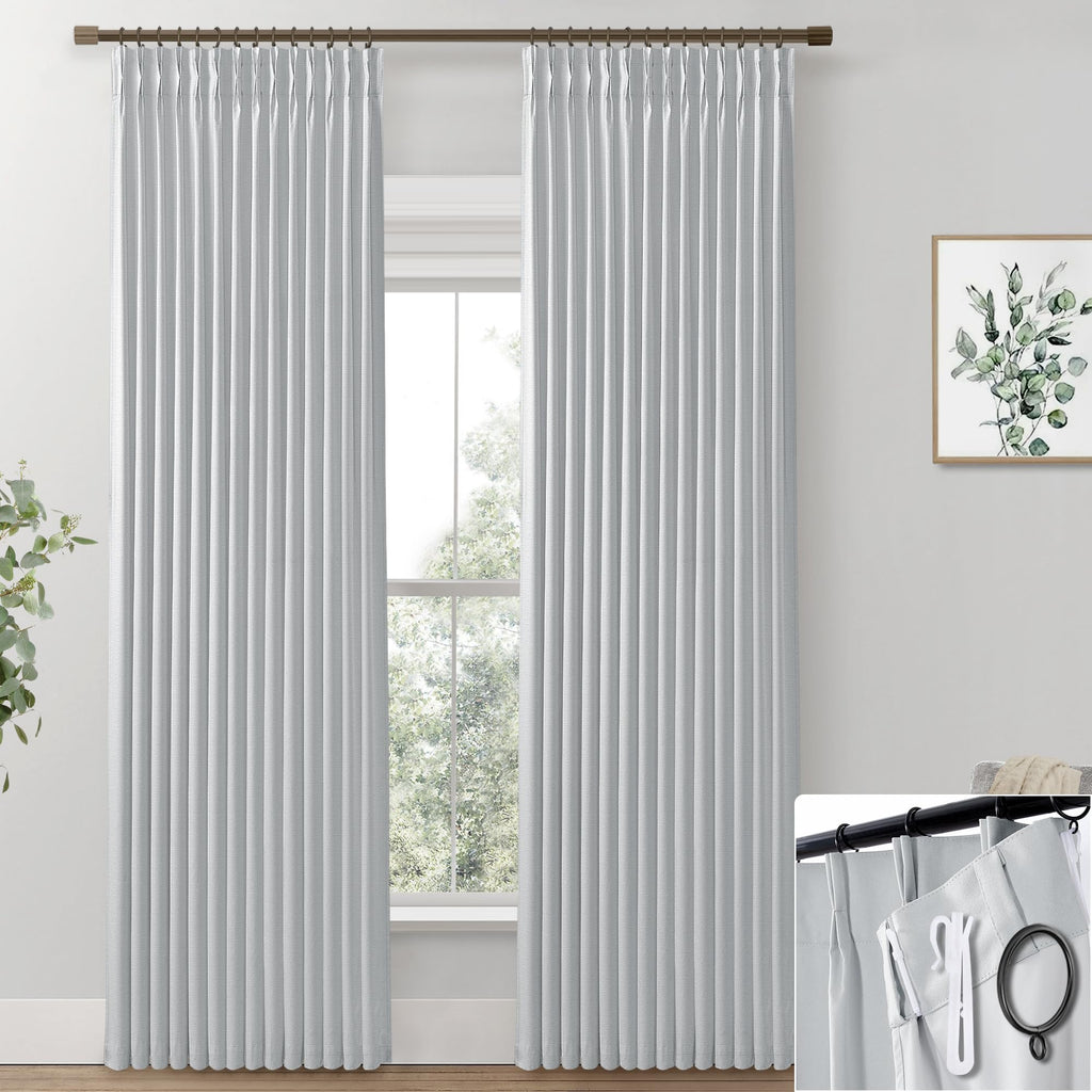 Shineland Thermal Window Curtains 96 Inches Long For Living Room 2 Panel Set,100% Blackout Curtains For Nursery Bedroom, Light Grey