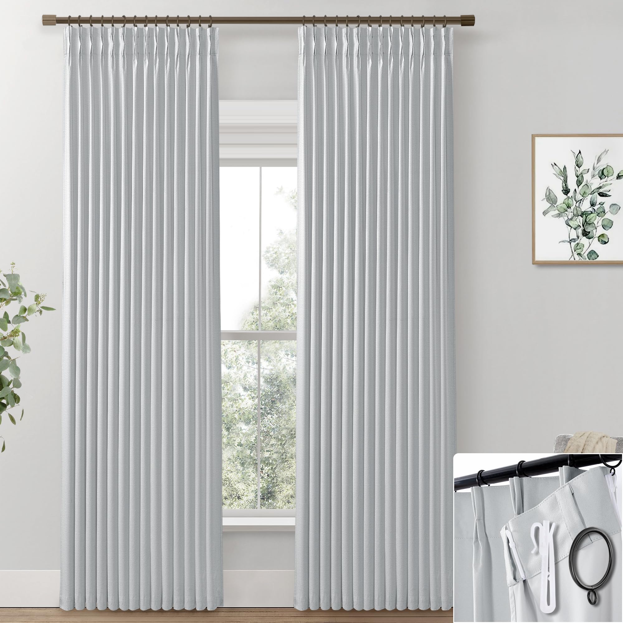 Shineland Thermal Window Curtains 96 Inches Long For Living Room 2 Panel Set,100% Blackout Curtains For Nursery Bedroom, Light Grey