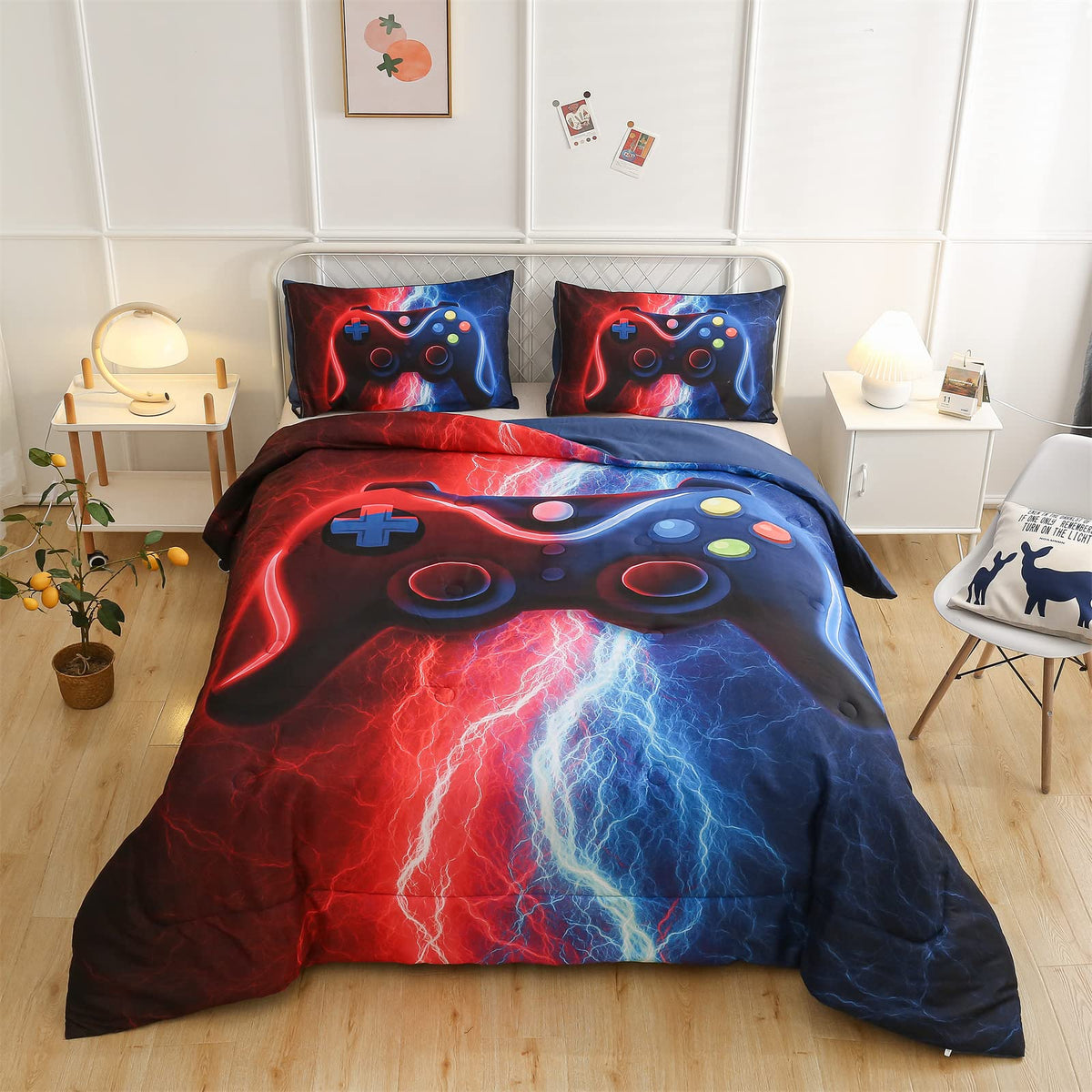 Meeting Story Gamer Gaming Bedding Sets Tie Dye Lightnings Gamepad Comforter Set For Boys Games Console Action Buttons Novelty C