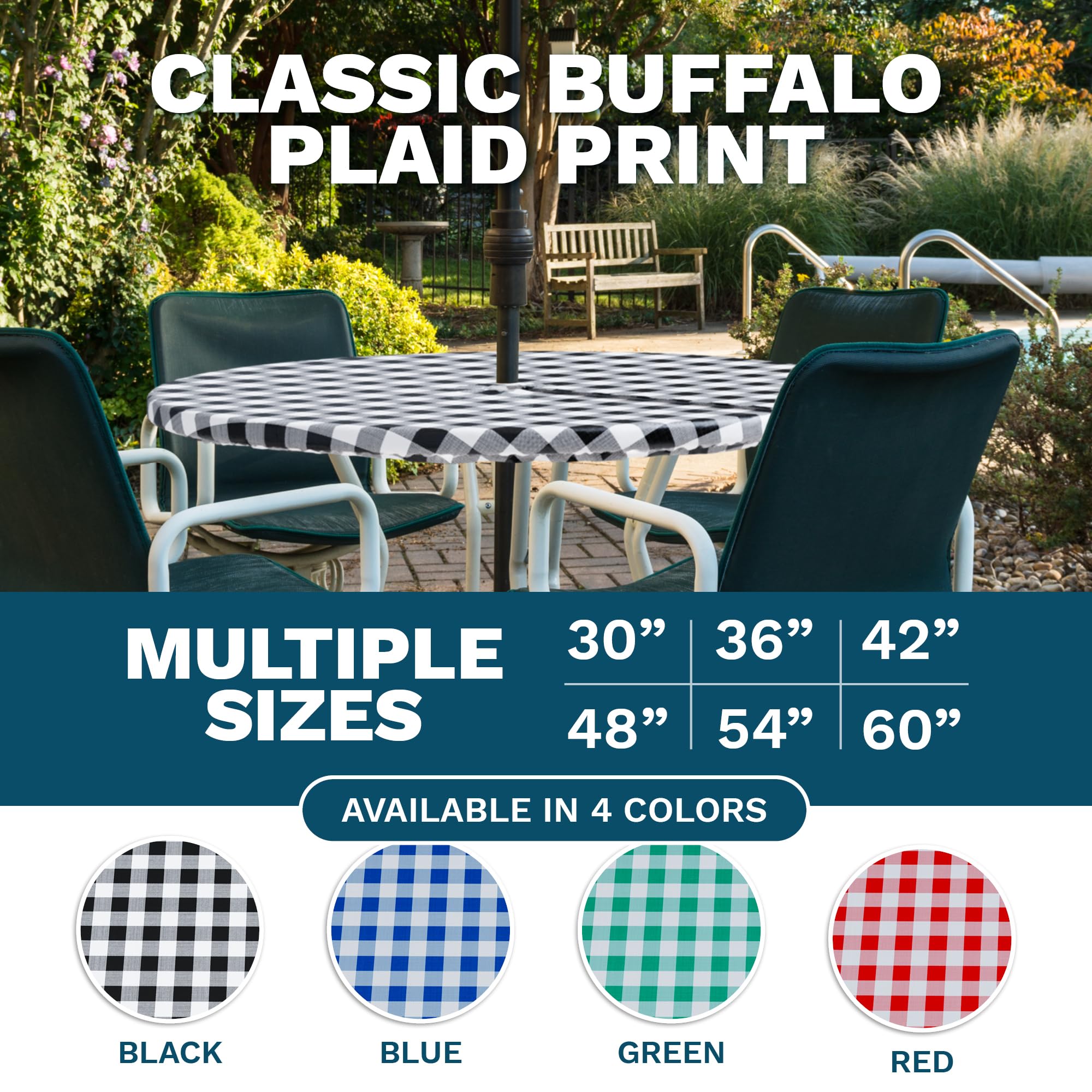 Sorfey Vinyl Umbrella Round Fitted Tablecloth Cover, Checkered Design, Flannel Backed Lining 36 Inch, Green