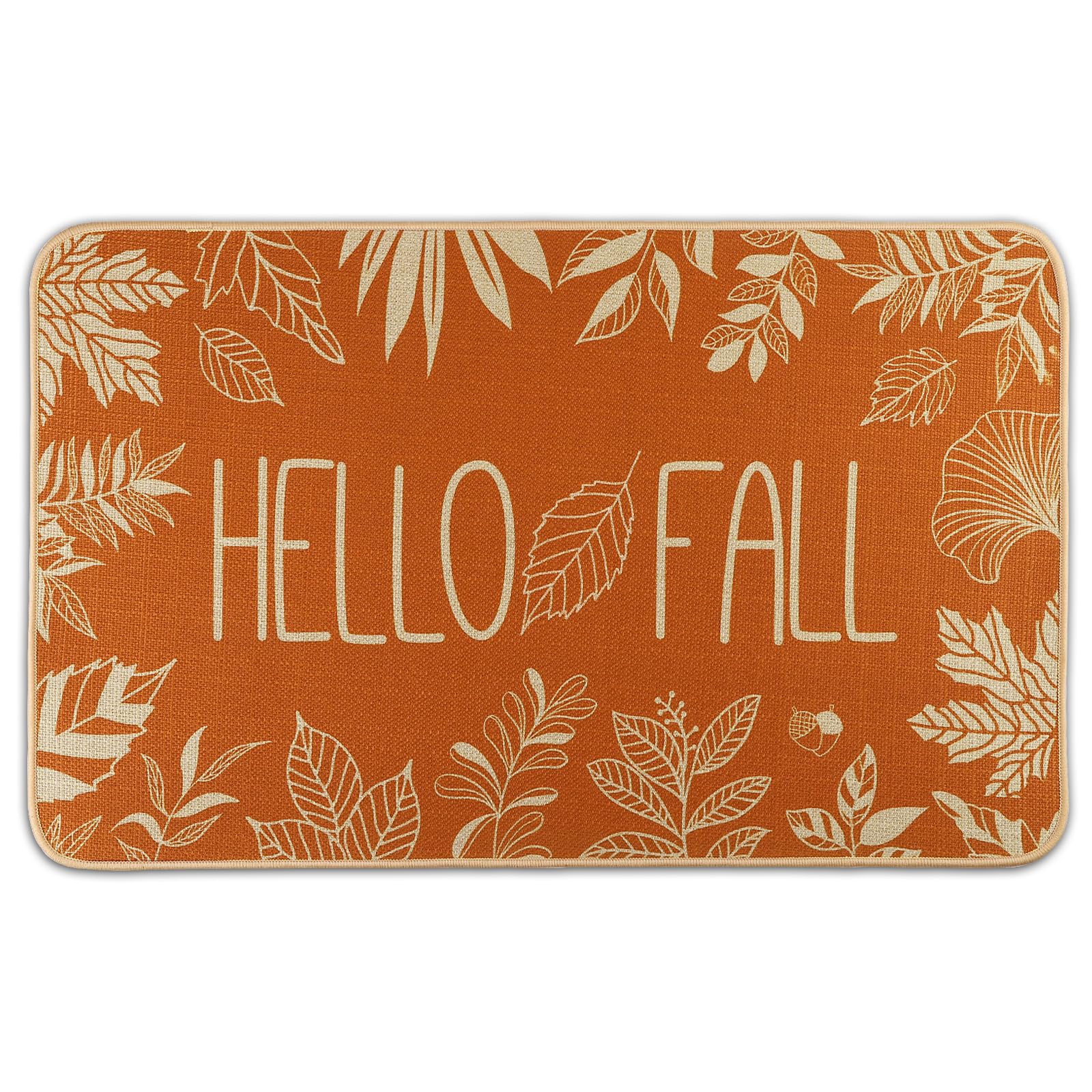 Heirloom Haven Hello Fall Door Mat Welcome Doormat, Autumn Thanksgiving Orange Outdoor Rug Leaves Decor Floor Front Door Mat Non