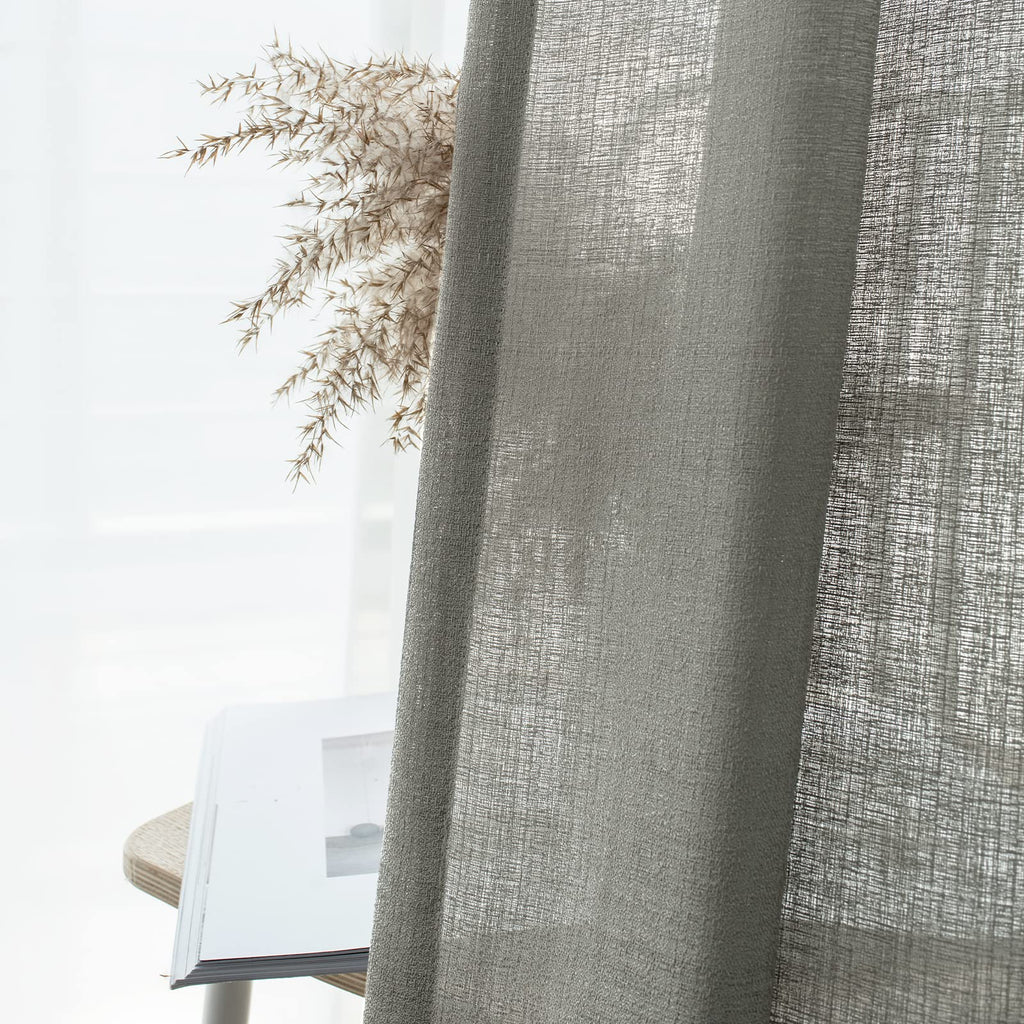 Melodieux Light Pink Semi Sheer Curtains 63 Inches Long For Living Room, Linen Texture Bedroom Privacy Window Sheer Drapes Rod P