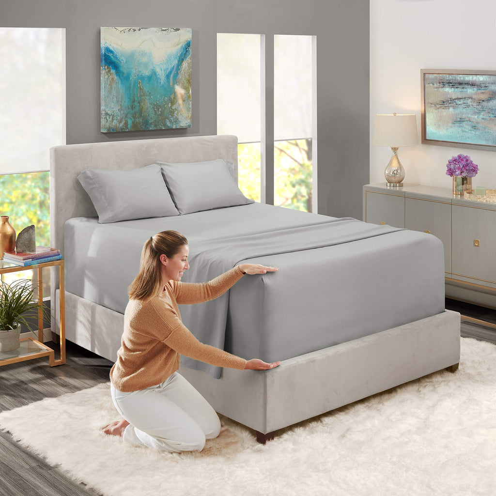 Nestl Extra Deep Pocket Sheets - Fits Mattress 18-24 Inches Deep, Extra Deep Pocket California King Size Sheets, 4 Piece Cal King Sheets, Cal King Sheets Deep Pocket, Silver Gray