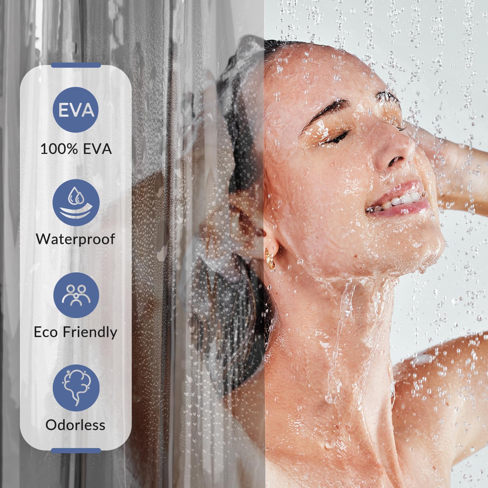 Amazerbath Premium Eva Shower Curtain Clear Grey, Luxury Shower Curtain Grey Jelly-Like Soft, Waterproof Bathroom Shower Curtain