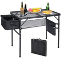 REDCAMP Folding Portable Grill Table with Sink for Outside, Lightweight Aluminum Metal Grill Stand Picnic Table for Camping Cook