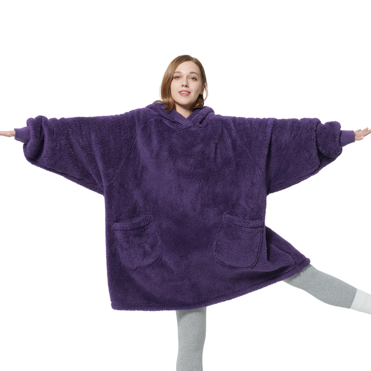 Bedsure Wearable Blanket Hoodie Gifts for Women - Cozy Sherpa Hoodie Blanket for Adult Men, Warm Hooded Blanket Sweatshirt, Dark