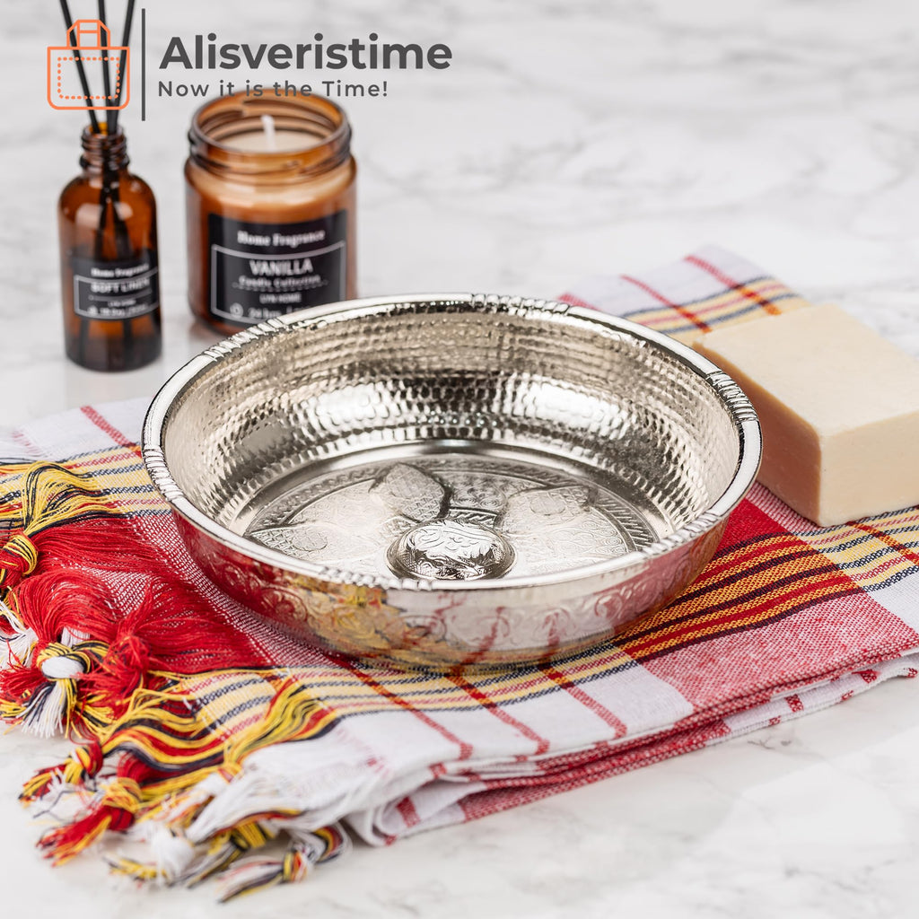 Alisveristime Traditional Turkish Bath Hammam Bowl With Authentic Motifs (440Gr (15.50 Oz) Made Of Zinc (7.87-Inch Diameter) (Si