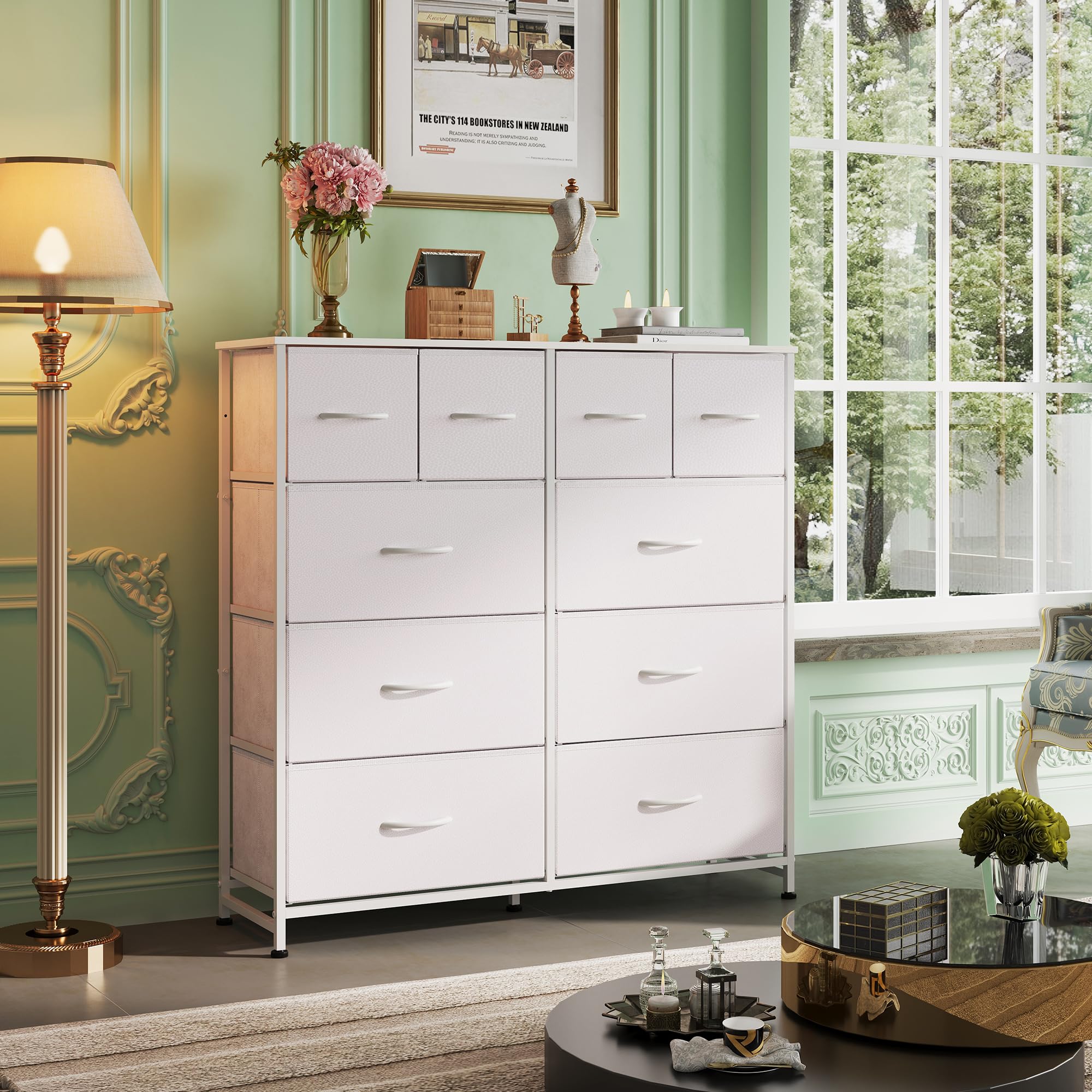 Wlive White Dresser For Bedroom With 10 Drawers, Tall Chest Of Drawers For Bedroom, Storage Drawer Unit, Organizer Unit For Hallway, Closet