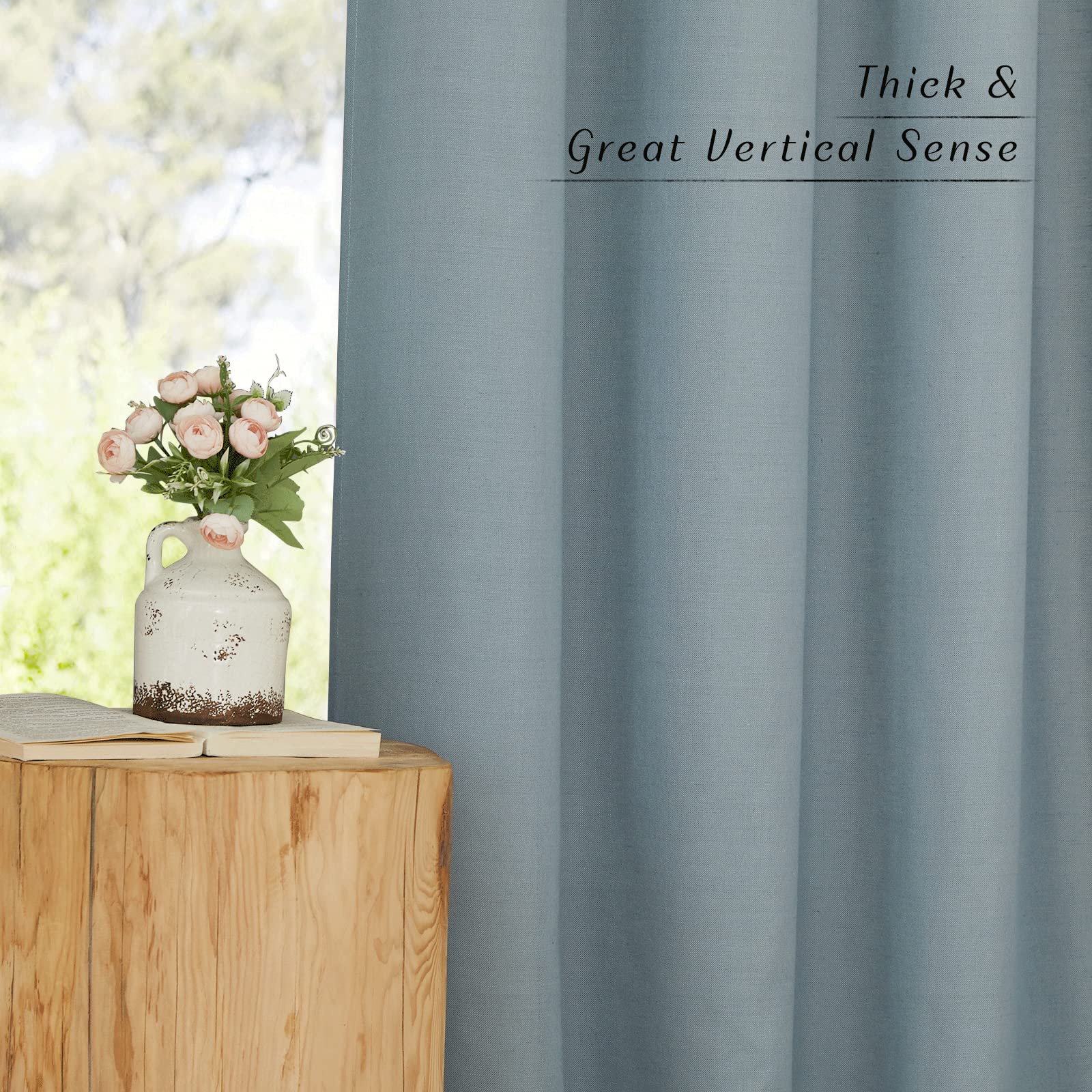 Nicetown Stone Blue Thick Linen Curtains For Bedroom, Grommet Linen Blend Vintage Window Treatments Privacy Curtains That Let Light In For Living Room, 55' W X 72' L, Set Of 2