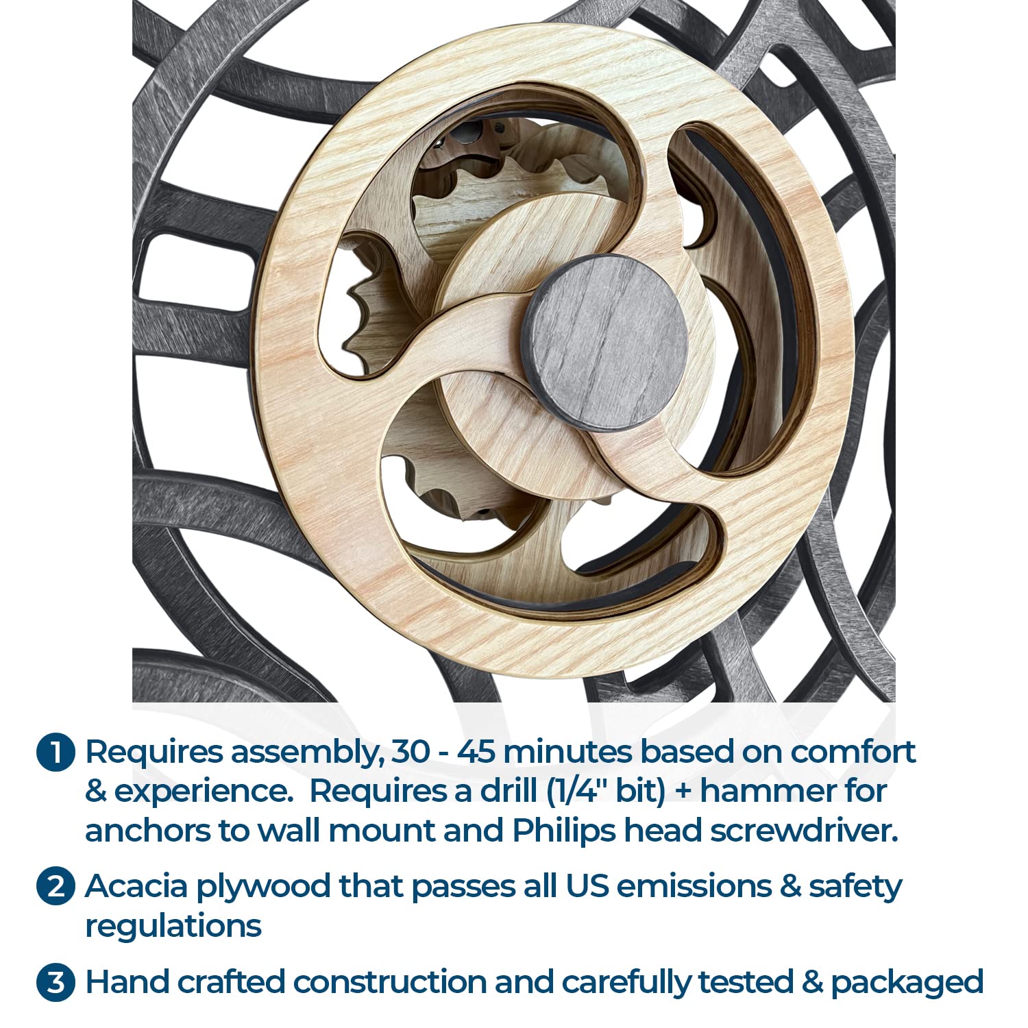 Mindsight Kinetic Wall Art MS-034, Wood, Ripple - Glacier Gray