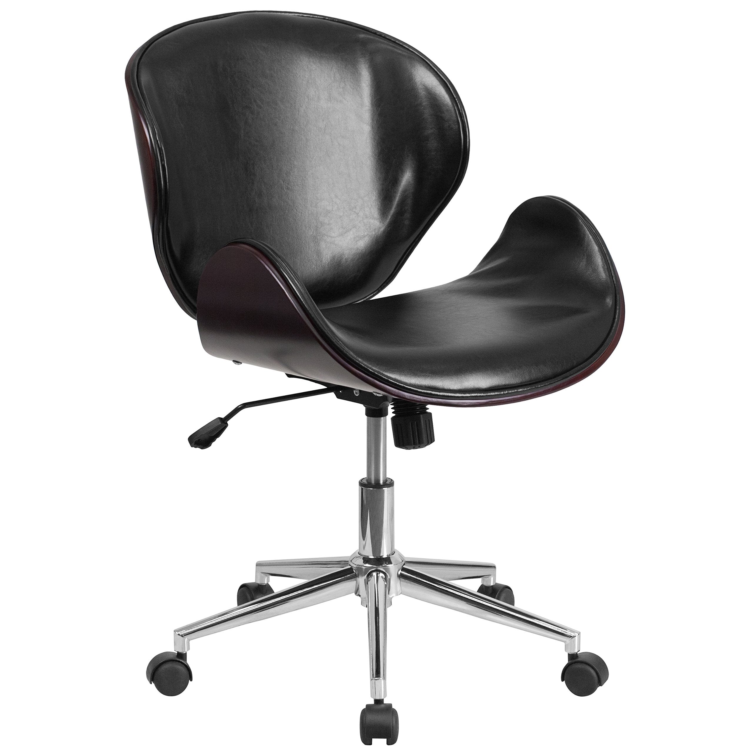 Flash Furniture Tana Mid-Back Mahogany Wood Conference Office Chair in Black LeatherSoft