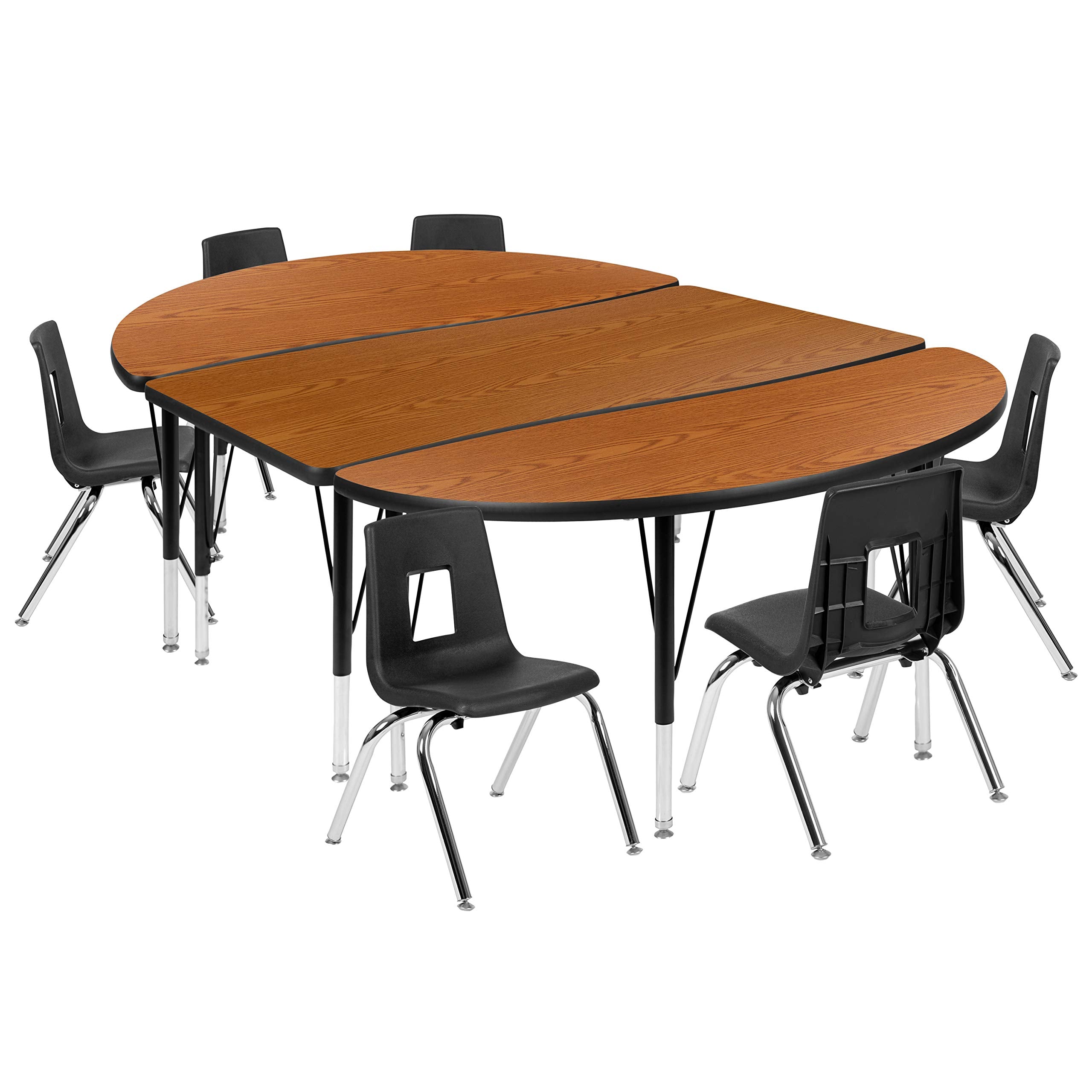 Flash Furniture 76' Oval Wave Collaborative Laminate Activity Table Set With 12' Student Stack Chairs, Oak/Black