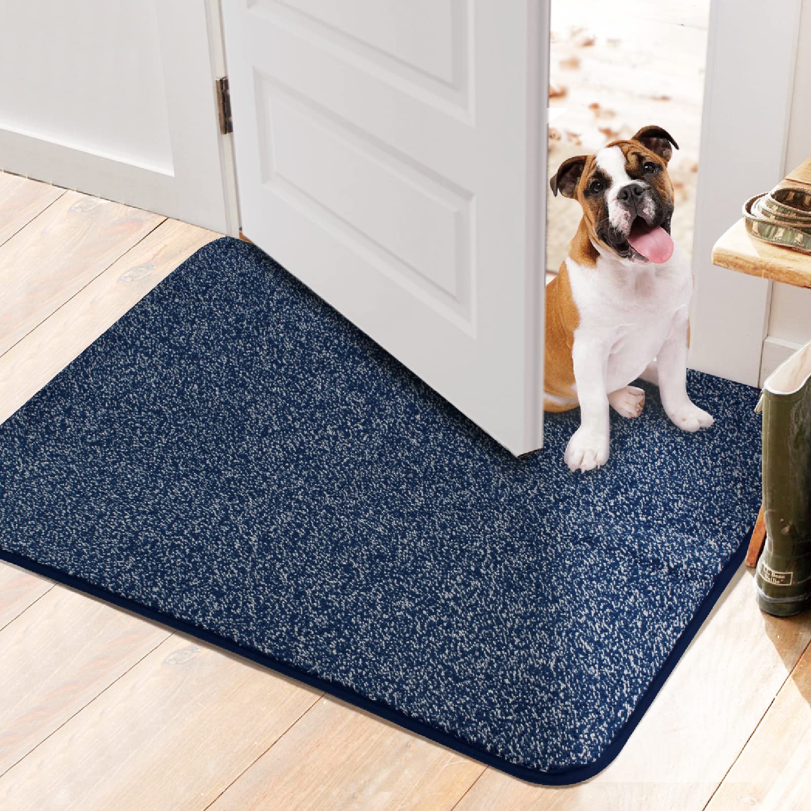 Walensee Indoor Doormat, Front Door Mat For Entrance (24'X35' Navy Blue) Machine Washable Entryway Rug Non Slip Dirt Trapper D