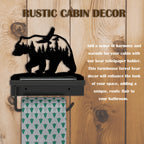 Bear Toilet Paper Holder With Shelf,Rustic Cabin Bathroom Decor, Farmhouse Forest Theme Kitchen Bathroom Decor, Black (A)
