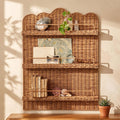 Anglechic Rattan Wicker Wall Shelf 3 Tier Scalloped Floating Shelves