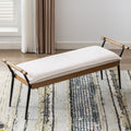 LukeAlon Modern Chenille Entryway Bench, Upholstered End of Bed Bench with Arms Classic Bedroom Ottoman Bench with Metal Legs El