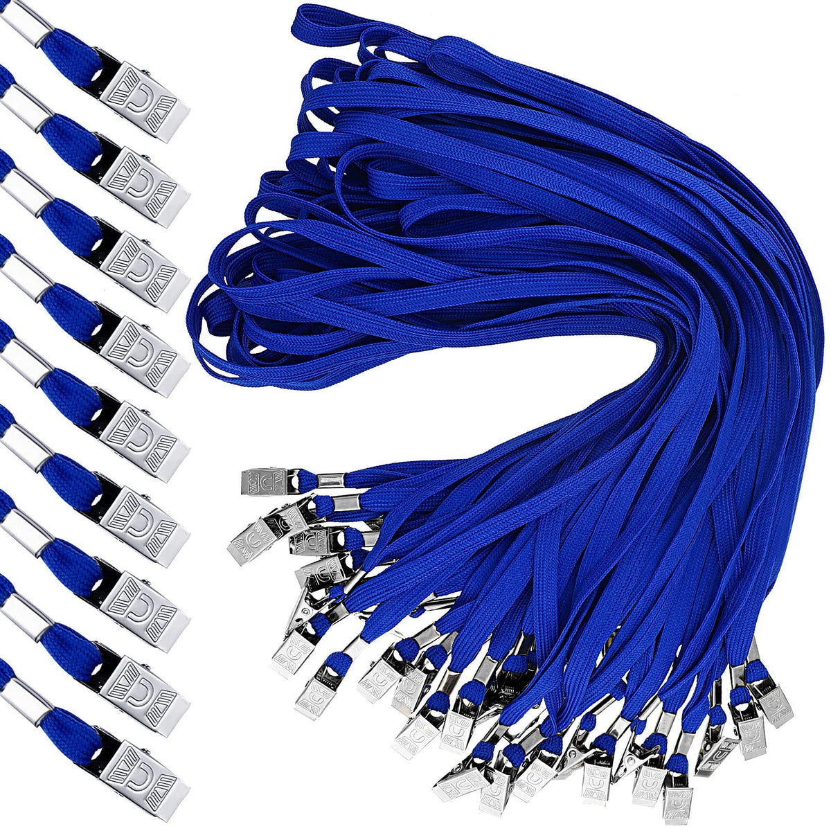 Hoolerry 300 Pcs Lanyards Clips Bulk Lanyards For Id Name Badge Holder Lanyards Flat With Swivel Hook For Office School(Blue)