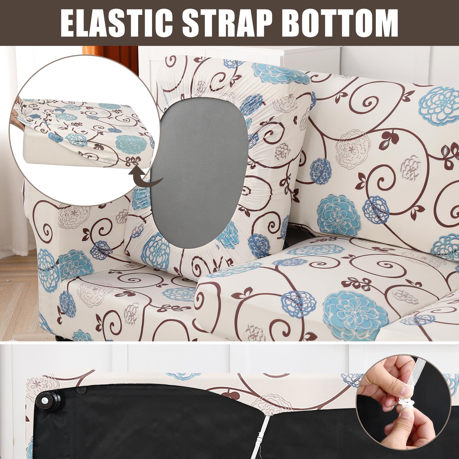 Searchi Stretch Sofa Cover Printed Couch Cover, Floral Pattern 3 Pieces Loveseat Slipcover With 2 Separate Cushion Cover, Washable Furniture Protector For Living Room(Loveseat, Ball Flower)