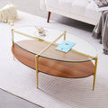 LumFurn Oval Glass Coffee Table, Mid-Century Modern Design, L43 x W22 x H17 inch, 2-Tier Structure, Olive Shaped Clear Glass Top