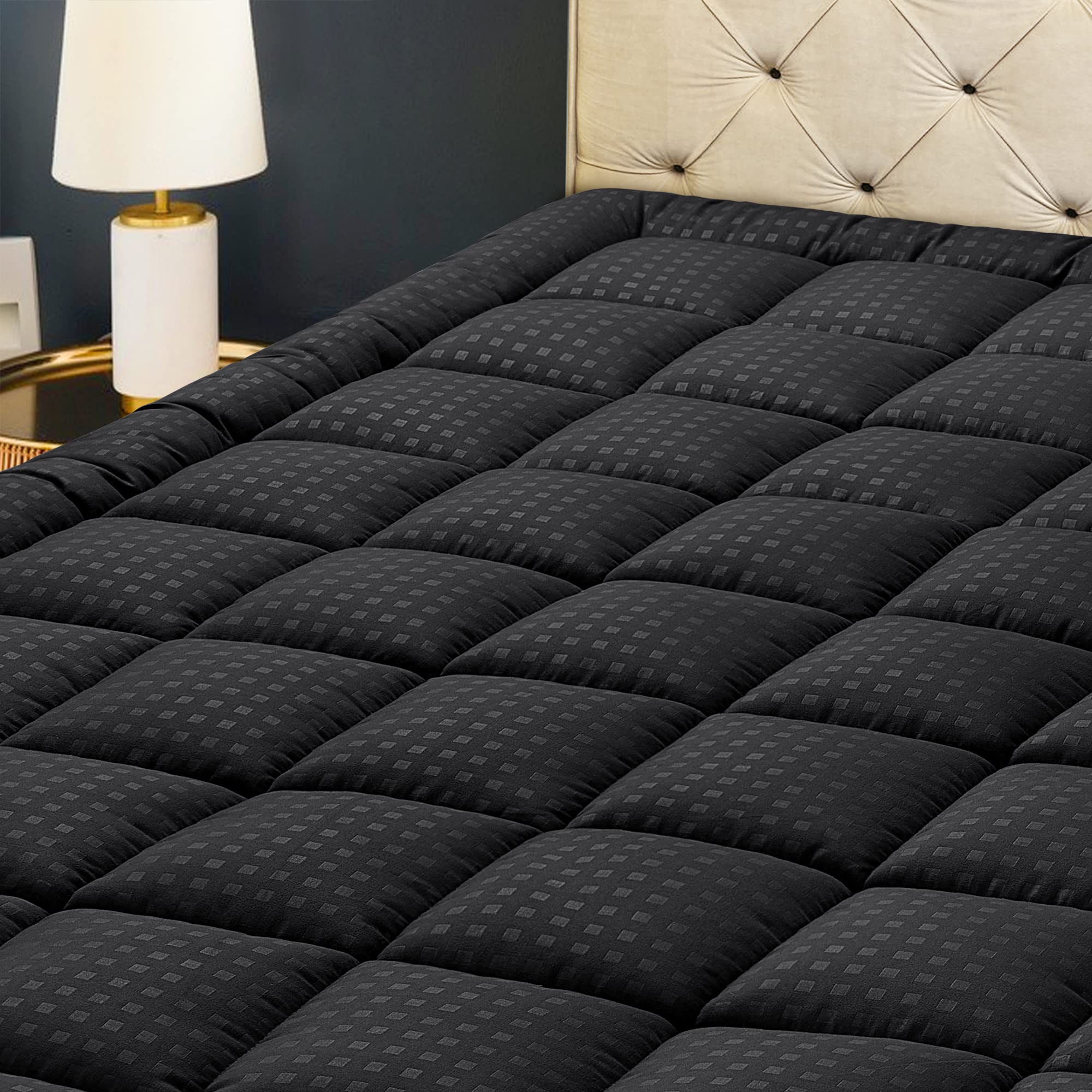 Hyleory California King Mattress Pad Quilted Fitted Mattress Protector Cooling Pillow Top Mattress Cover Breathable Fluffy Soft