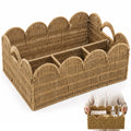 Acellegic Scalloped Wicker Basket, 4section, Tan, Plastic Rattan