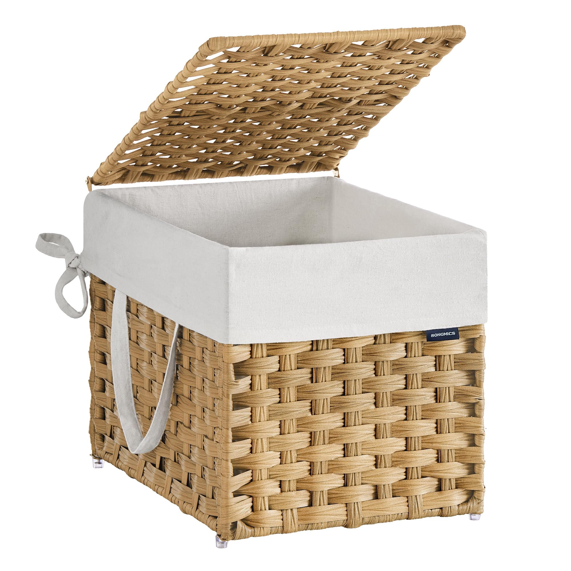 SONGMICS Laundry Hamper with Lid, 9.5 Gallon (36 L) Synthetic Rattan Clothes Laundry Basket with Lid and Handles, Foldable, Remo