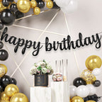 Katchon Glitter Black Happy Birthday Banner - 10 Feet, No Diy | Black Birthday Banner | Black Birthday Decorations | Happy Birth