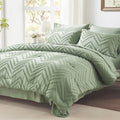 Anluoer Queen Comforter Set, Sage Green Tufted Bed In A Bag 7 Pieces With Comforters And Sheets, All Season Bedding Sets With 1