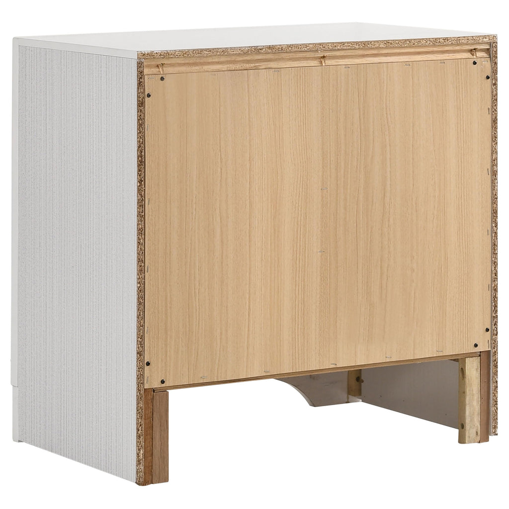 Coaster Home Furnishings Miranda 2-Drawer Bedroom Nightstand Modern Glam Wood Bedside Table Decorative Crystal Acrylic Trim Chrome Handles White 205112