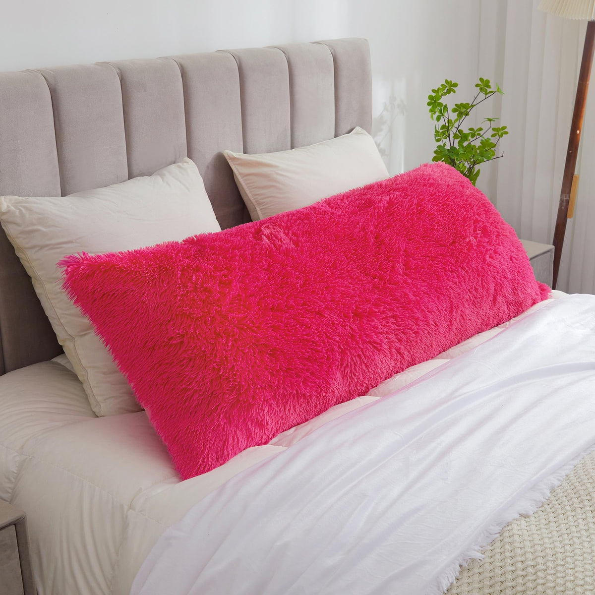Liferevo Shaggy Fluffy Faux Fur Body Pillow Cover 20'X54' With Zipper Closure,Luxury Soft Long Bed Pillowcase,Decorative Body