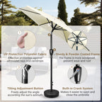 Simple Deluxe 7.5' Patio Umbrella Outdoor Table Market Yard Umbrella With 6 Sturdy Ribs For Backyard, Pool, Garden, Deck, Creamy White