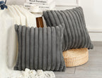 PANOD Set of 2 Faux Fur Decorative Throw Pillow Covers 18 x 18 Grey,Luxury Plush Modern Accent Funky Boho Pillow Covers Pillow C