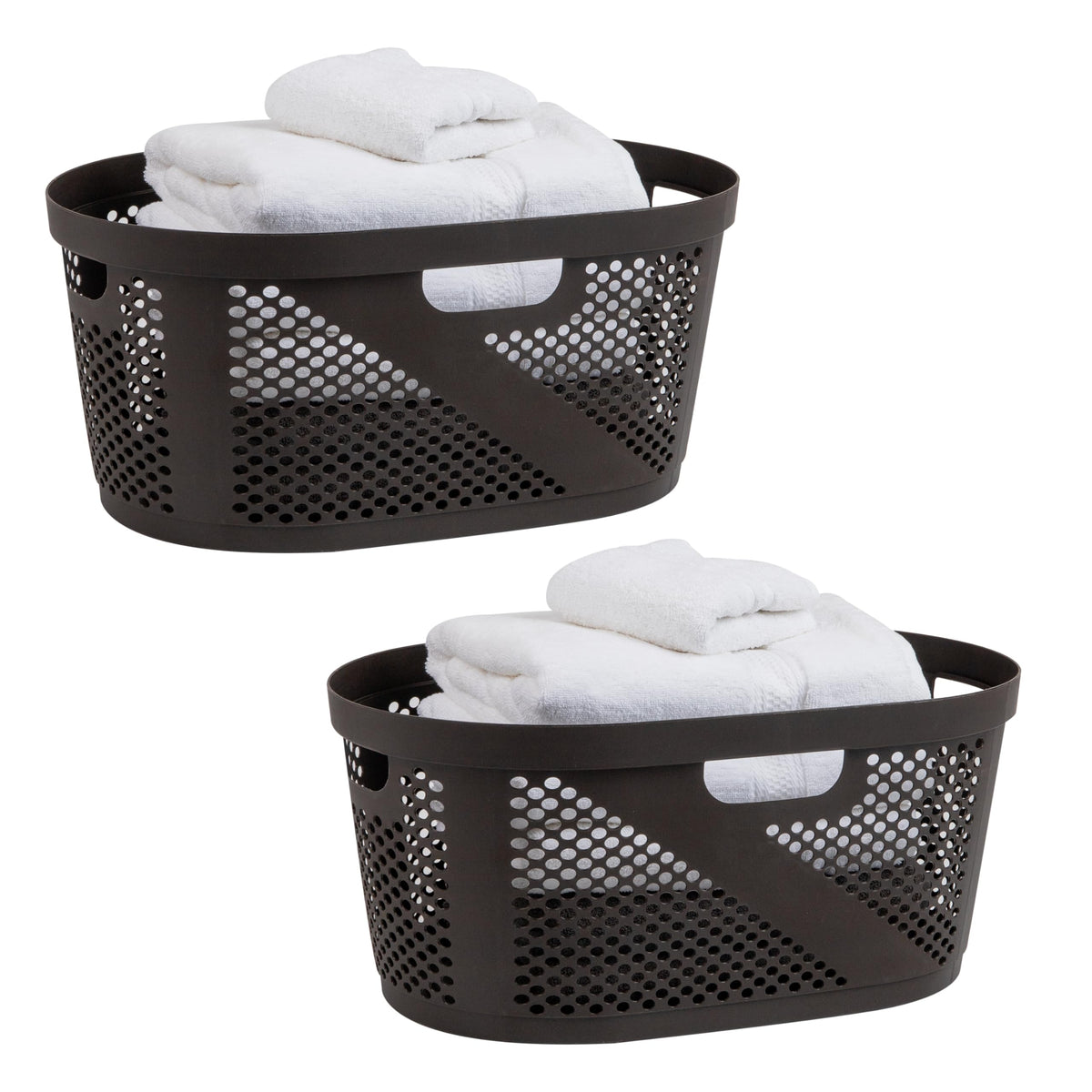 Mind Reader 40L Laundry Basket, Clothes Hamper, Ventilated, Plastic, 23''L x 14.5''W x 10.5''H, Set of 2, Brown