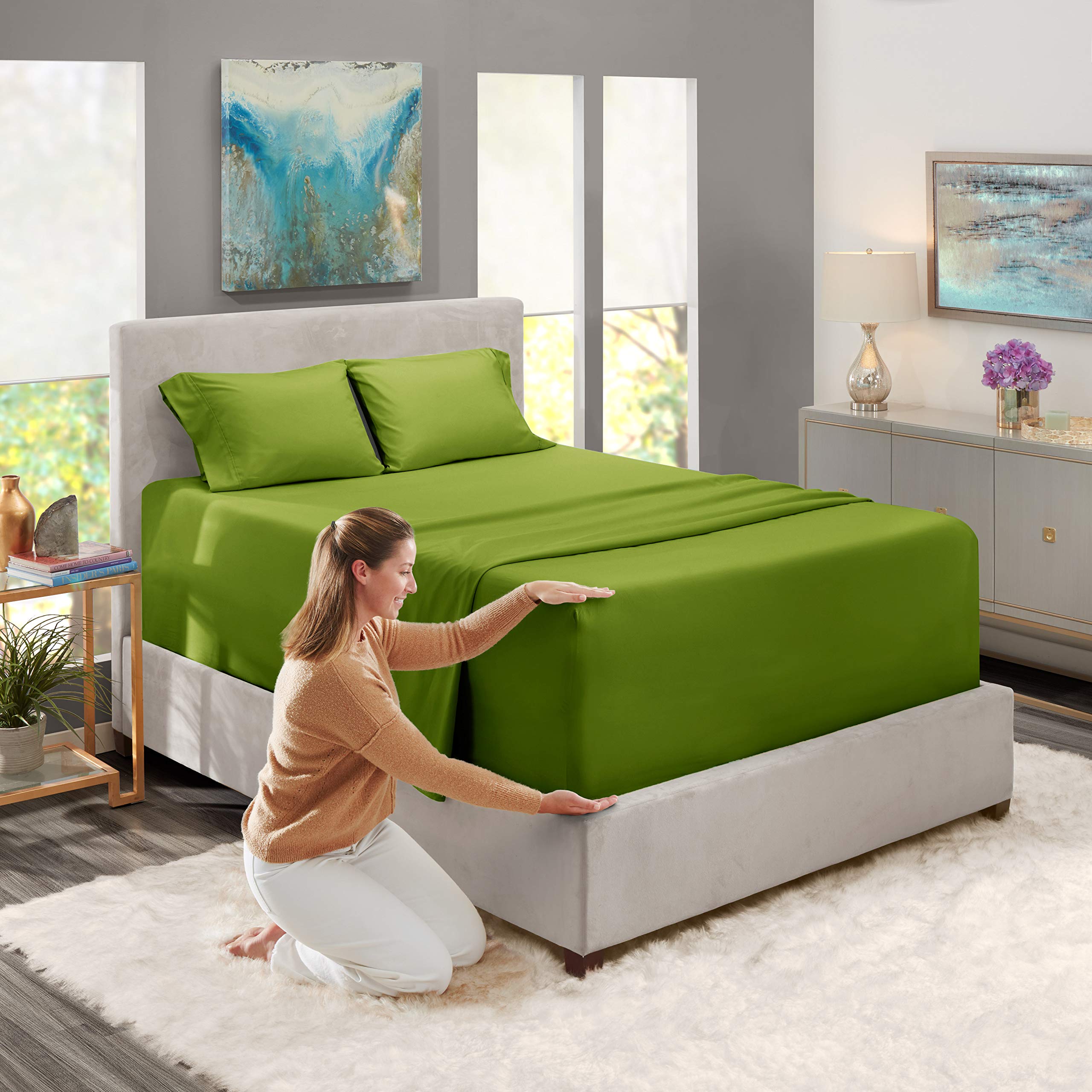 Nestl Extra Deep Pocket Sheets - Fits Mattress 18-24 Inches Deep, Extra Deep Pocket Twin Xl Sheets Sets, 4 Piece Twin Xl Size Sheets, Twin Xl Sheets Deep Pocket, Calla Green Sheets