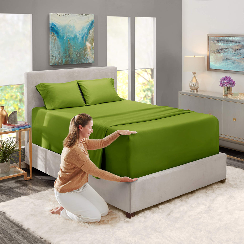 Nestl Extra Deep Pocket Sheets - Fits Mattress 18-24 Inches Deep, Extra Deep Pocket Twin Xl Sheets Sets, 4 Piece Twin Xl Size Sheets, Twin Xl Sheets Deep Pocket, Calla Green Sheets