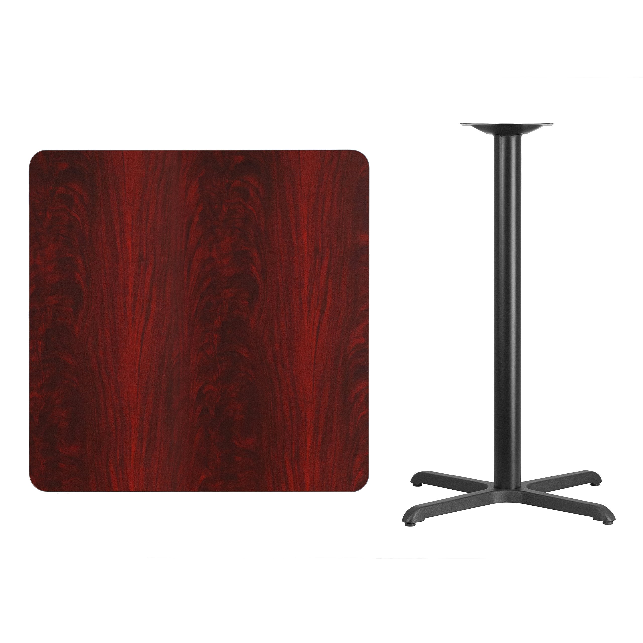 Flash Furniture 36'' Square Mahogany Laminate Table Top With 30'' X 30'' Bar Height Table Base