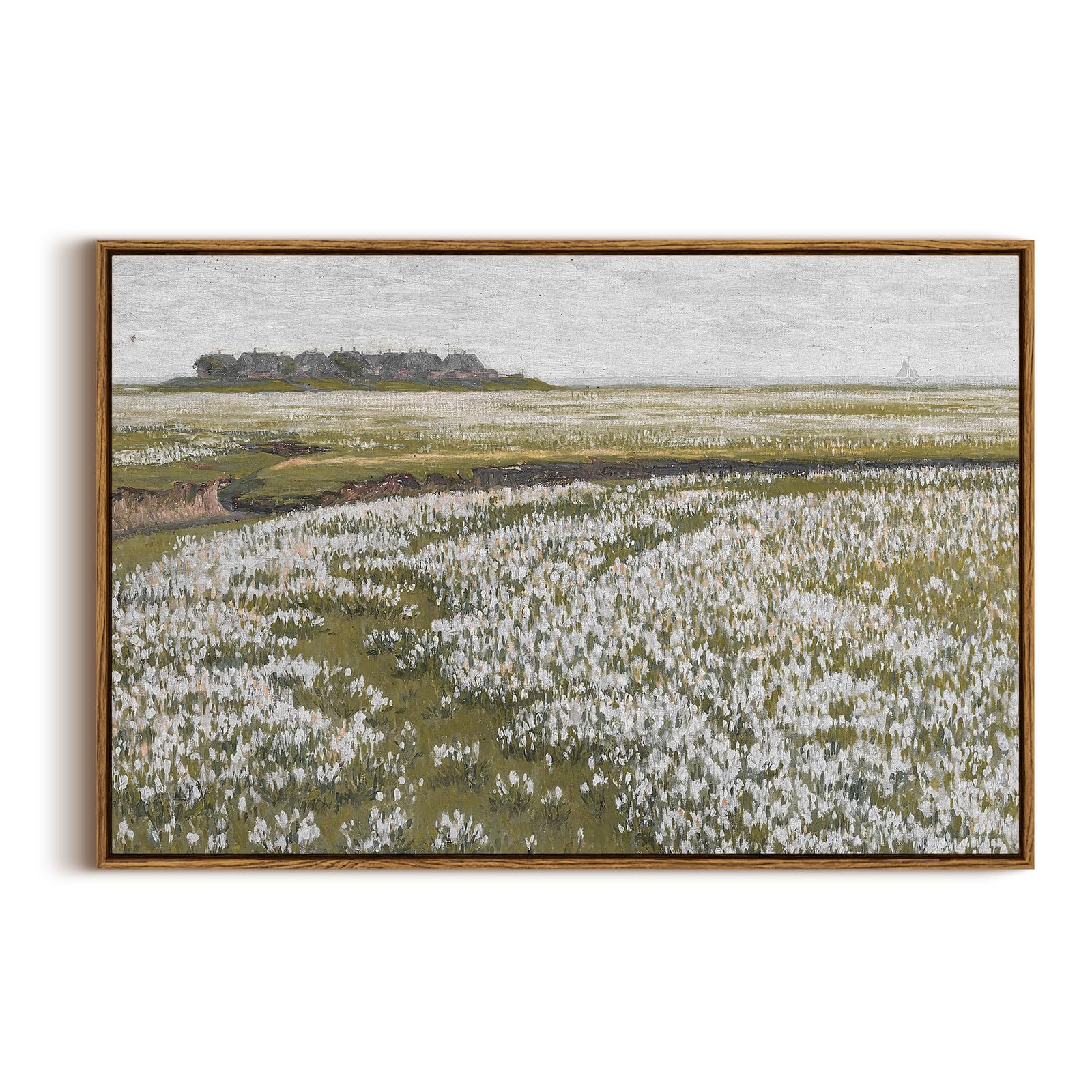 InSimSea Framed Canvas Wall Art Vintage Decor, Classical Grassland Paintings Large Wall Art, Meadow Full of Flowers Wall Hanging
