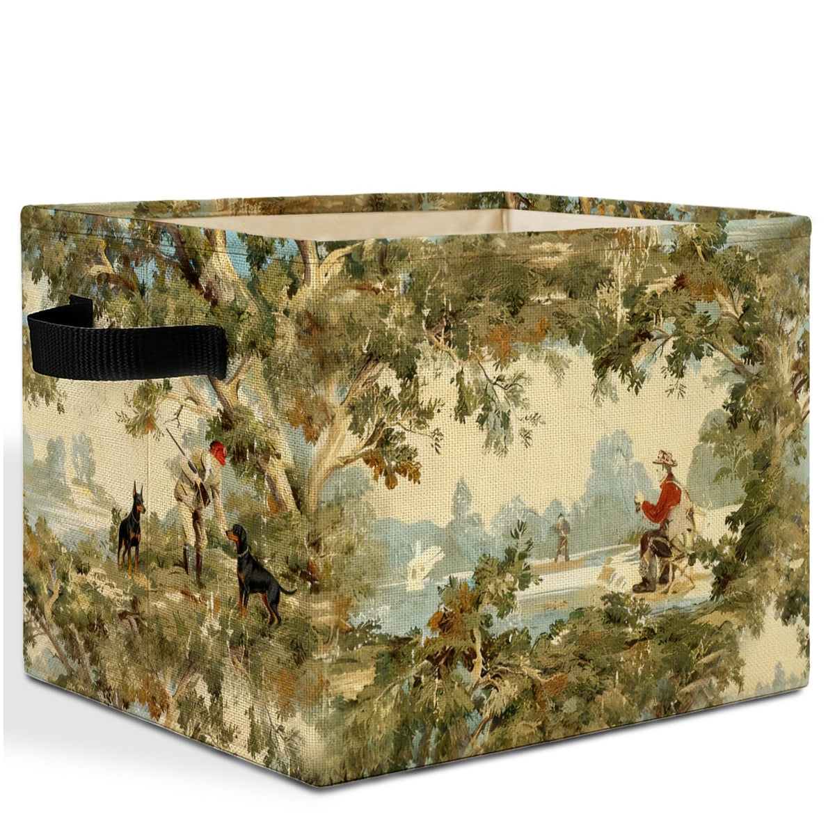 HSIASHENG Vintage Hunting Fishing Dog Storage Bins Box with Handles, Boho Rustic French Country Scenic Laundry Basket Hamper Col