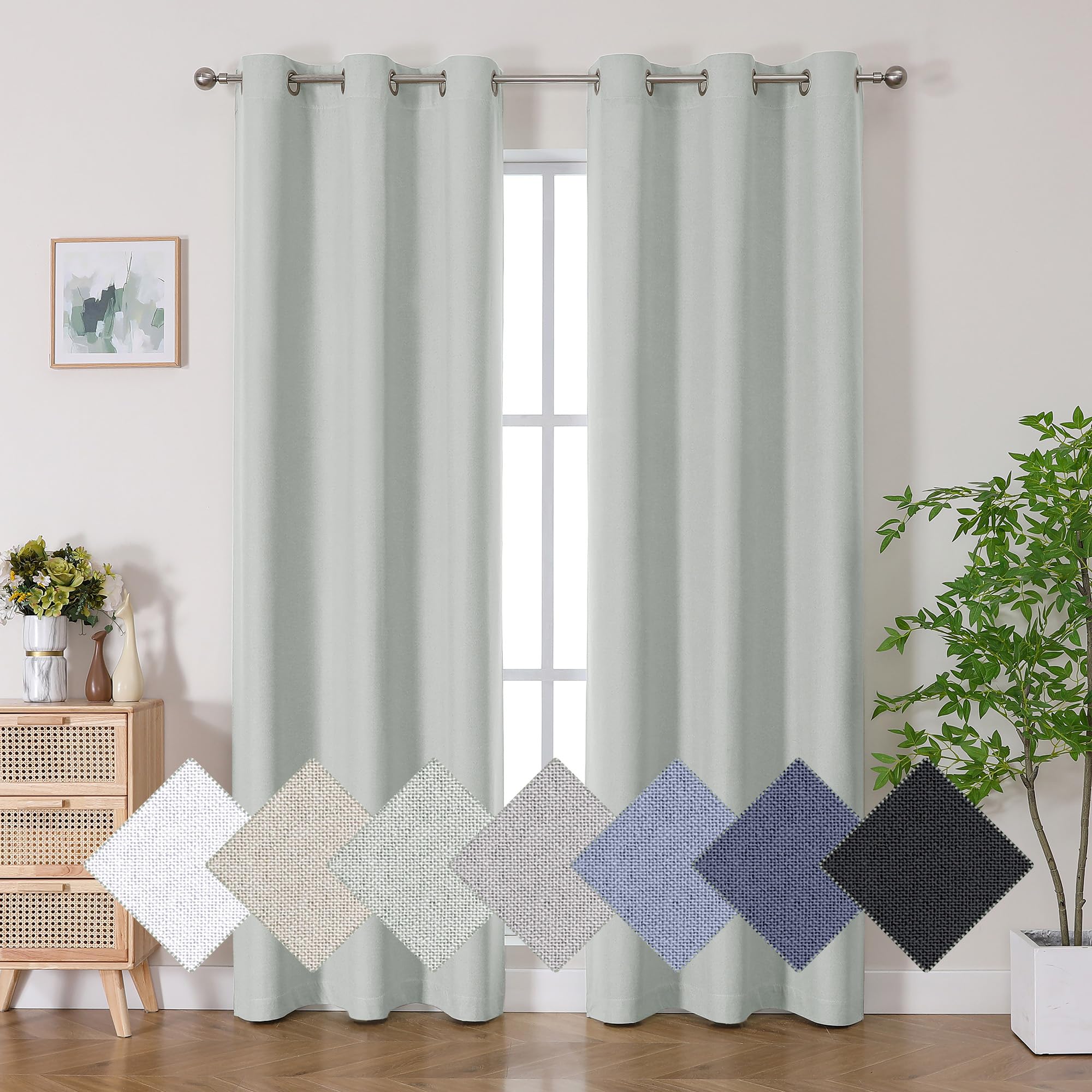 Aiyufneg Light Sage Green 100% Blackout Curtains 84 Inches Long for Bedroom, Morden Textured Drapes for Living Room, Thermal Ins